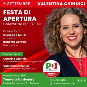 Regionali: Caterina e Valentina Chinnici il 6 settembre a Palermo