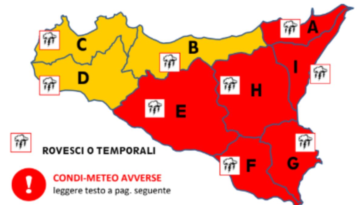 Allerta arancione in tutta la Sicilia per venerdì 17 gennaio